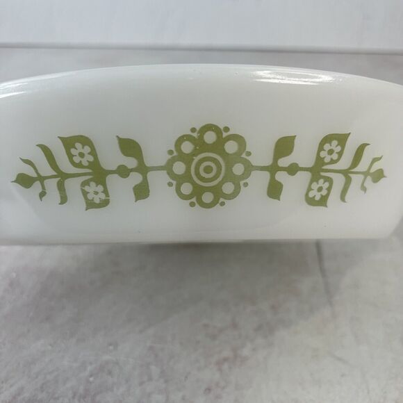 Vintage GlassBake Green Daisy Divided Casserole Dish Milk Glass 12” - Picture 4 of 13